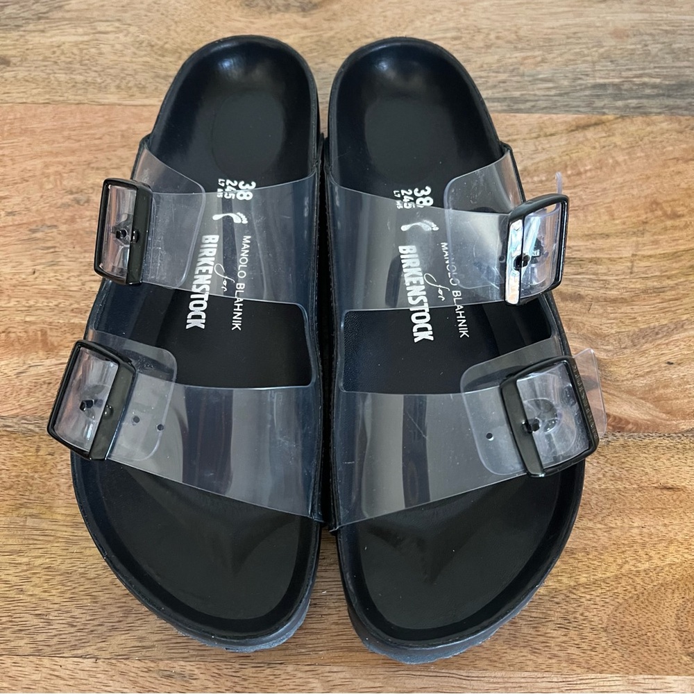 Manolo Blahnik x Birkenstock Collaboration Arizona clear black Sandal Size 38